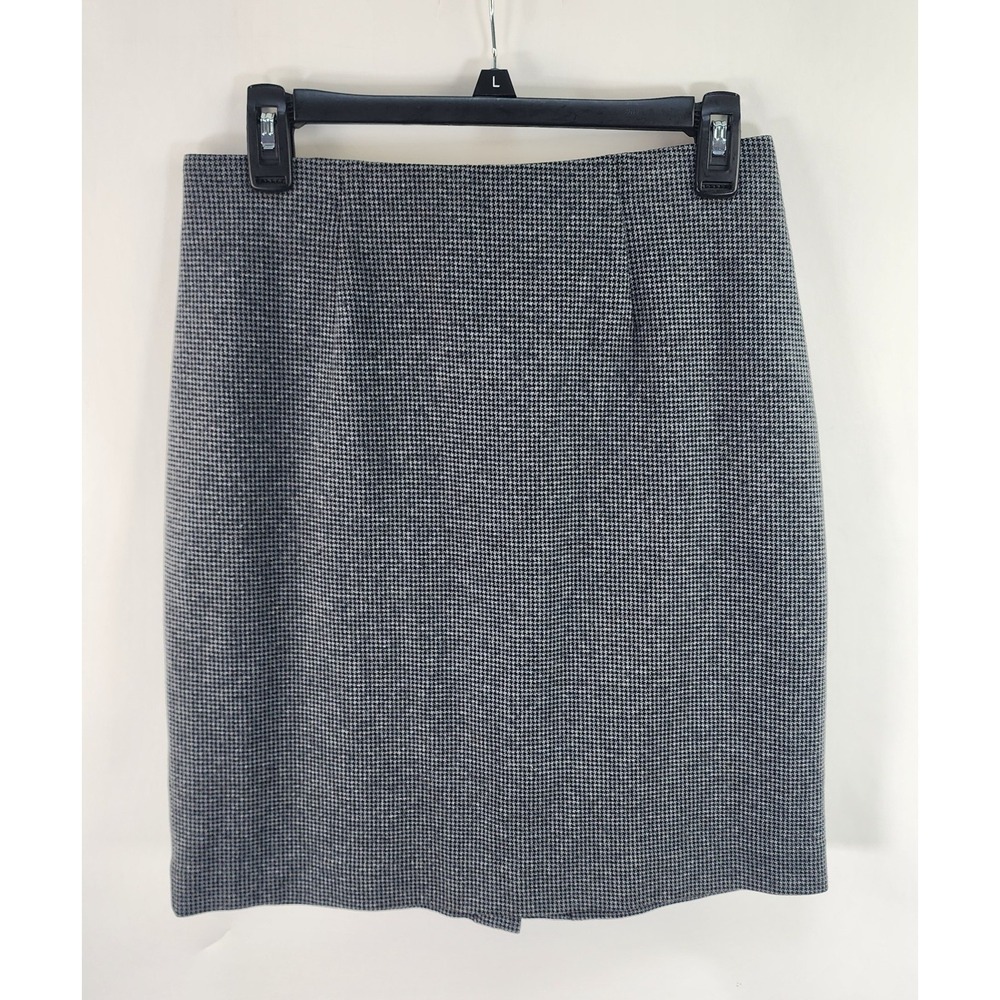 J Jill Pencil Skirt Women's XS Houndstooth Gray Black Corporate Chic Minimalist